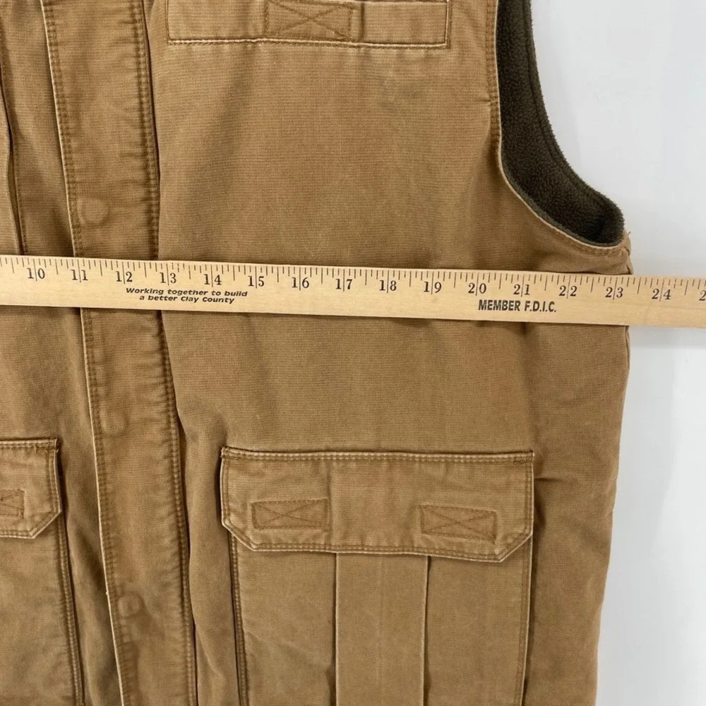 Bit & Bridle Men L Canvas Workwear Vest Fleece Lined Utility Cargo Brown Western